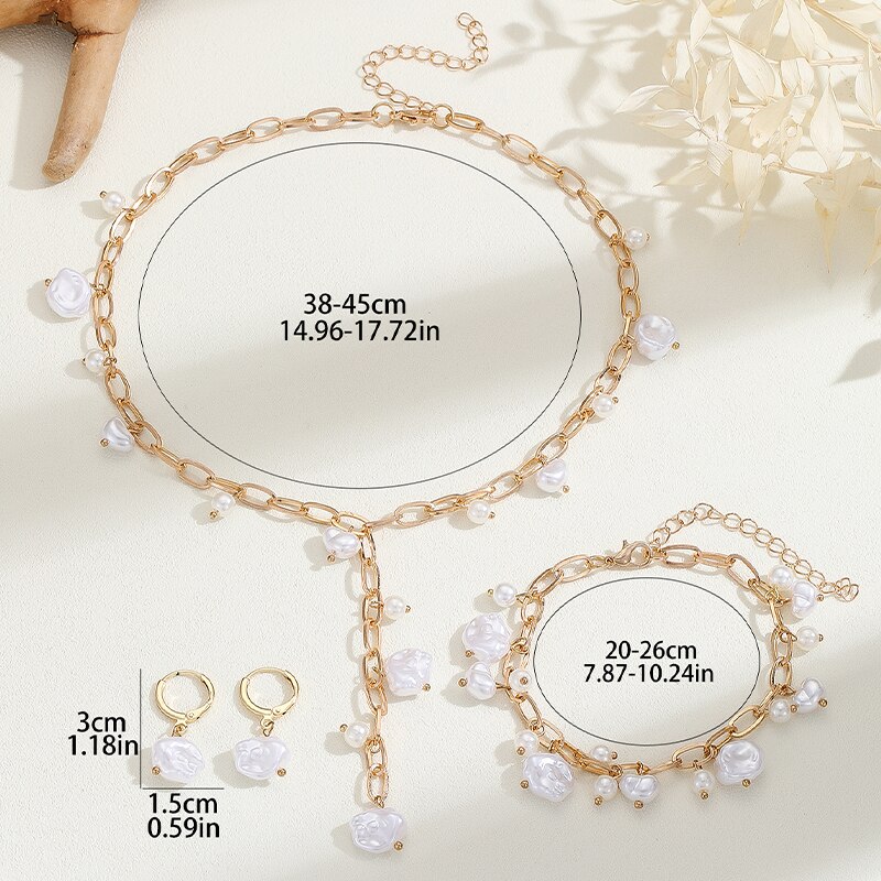 3PCS Vintage Imitation-Pearl Jewelry Set Korea Chain Choker Necklace Bracelet Hoop Earrings Woman Wed Bridal Jewelry Accessories 10b0b 5 3e9b3