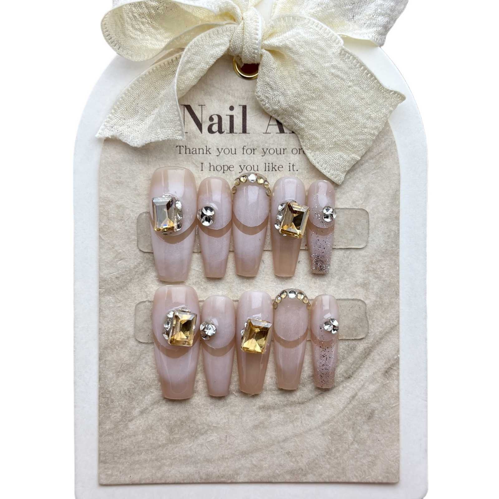Girls False Nails Powder blusher halo dye French manual wear Party As diamond pure desire removable phototherapy nail piece 240530