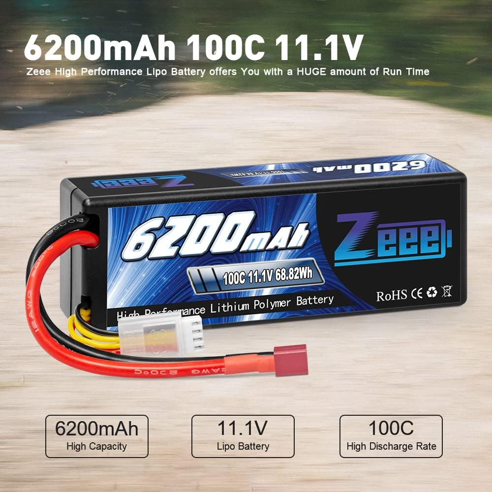 1/2pcs Zeee 3S Lipo Battery 6200mAh 11.1V 100C with T Plug Hardcase for RC Car Trucks Boats RC Airplane FPV Drones RC Model Part