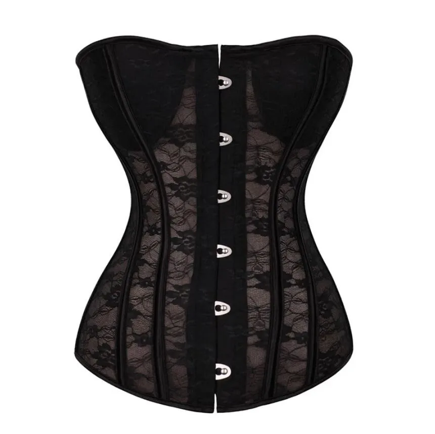 Corset Overbust Bustiers Sexy Corset For Women Lace Perspective Transparent Lingerie Femme Black White