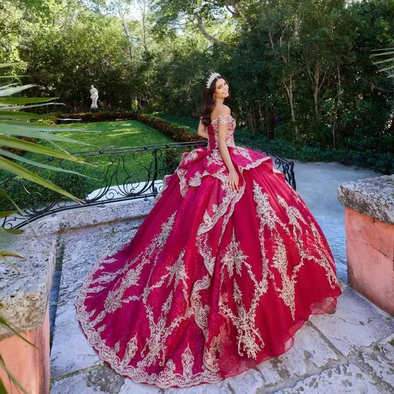 Red Shiny Quinceanera Dresses 2025 Sweetheart Birthday Party Princess Sweet 16 Gown With Appliques Pageant Vestidos De 15 Anos