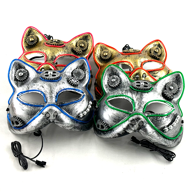 2023 Halloween New Steampunk Style Cat Full Face Mask Anime Cosplay LED Luminous Mask Glowing InThe Dark Night Party 1ac6f