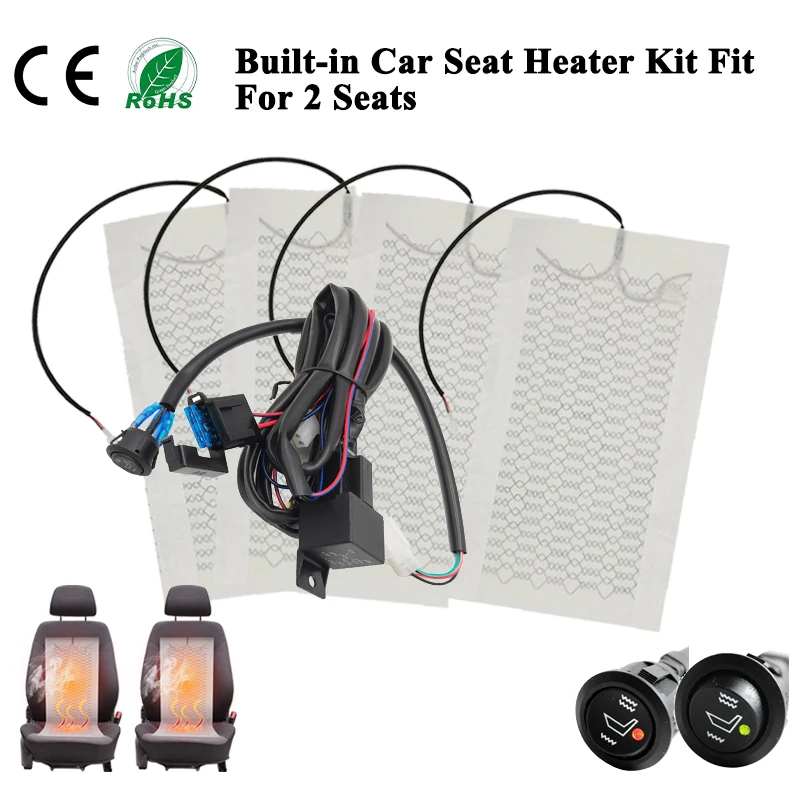 New Built-in Car Seat Heater Kit Fit 2 Seats 12V 27W Heating Pads Round HI/LO-Levels Dual Control Switch System For Auto Seats b1f4d