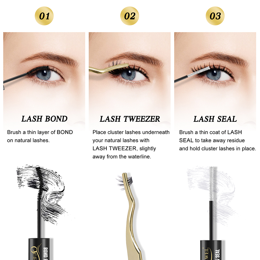Quewel Lashes Clusters 72 Pcs DIY Eyelash Extensions Kit Bond and Seal Waterproof Long Lashting Segmented False Lash Glue Set