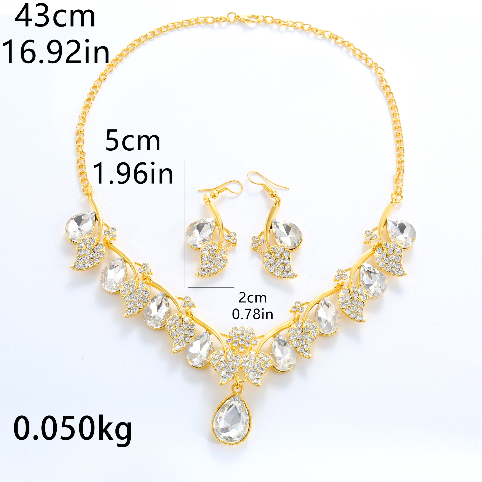 Crystal ddmysmile Women Black Flower Earring Necklace Jewelry Sets Gold Color Rhinestone Water Drop Vintage Wedding Bridal Jewelry Smile