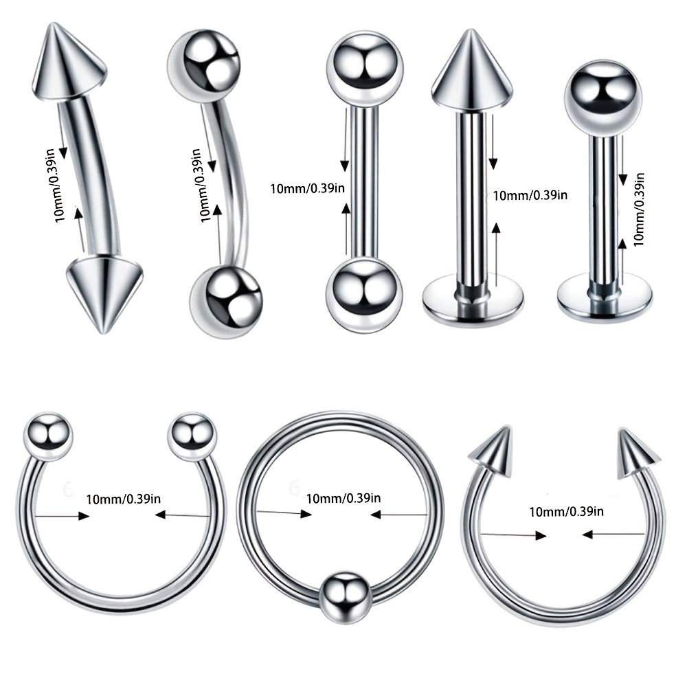 6PCS Body Piercing Kit - 16G Earring Lip Ring Hoseshoe Barbell with Body Piercing Gun and Piercing Clamp Remark Pen Piercing Kit