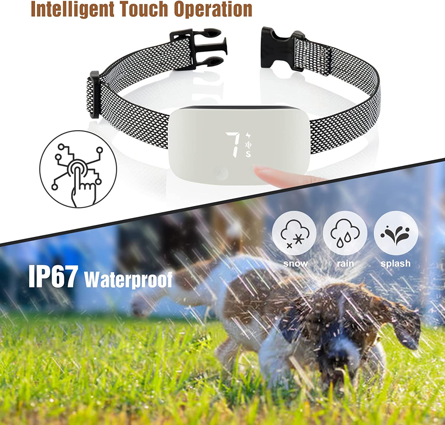 Automatic Anti Barking Dog Collar, Rechargeable Bark Stopper, Stop Barkin,IP67 Waterproof, Electric Training Collar for Dog