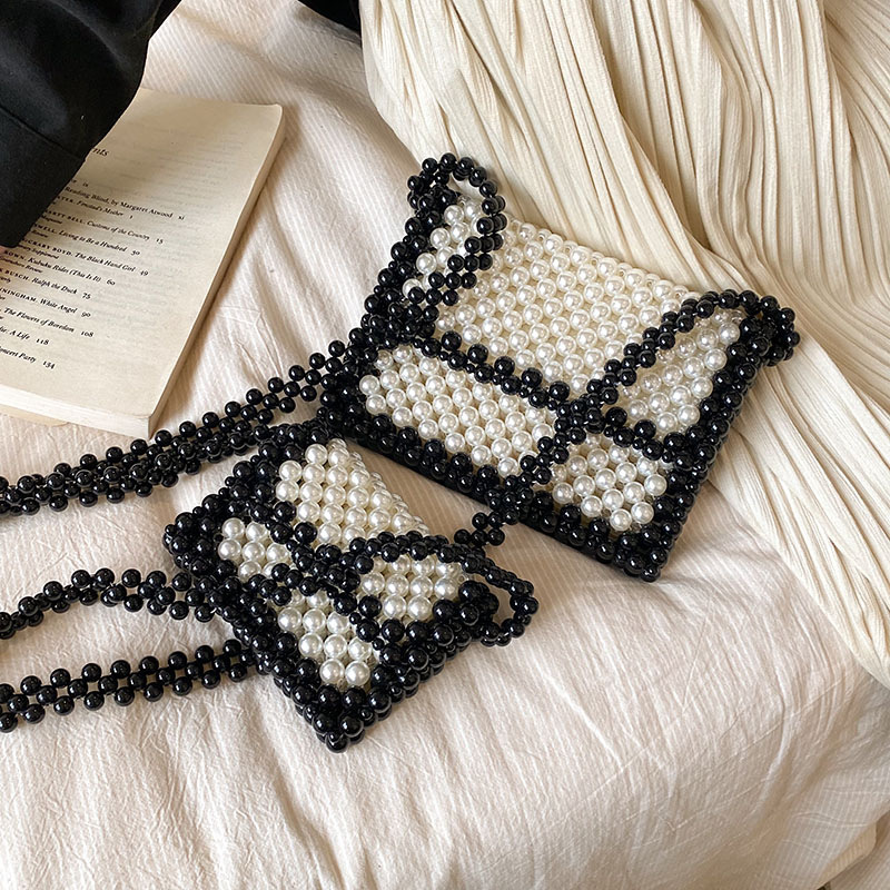 Woven Pearl Bags Summer 2023 New High Grade Black White HandBag Women's Crossbody Beaded Mini Lipstick Bag Sac A Main Femme