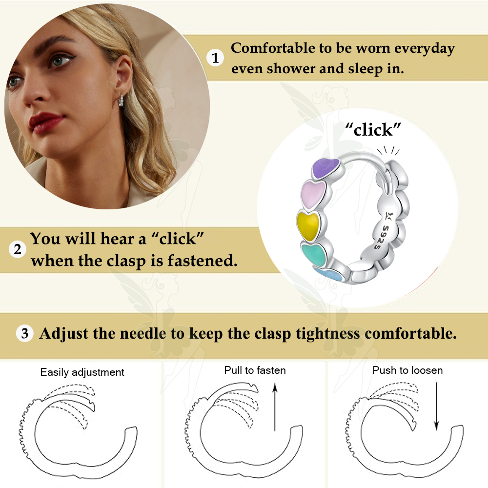 Bamoer 925 Sterling Silver Rainbow Series Heart to Heart Ring & Earrings Jewelry Set for Women Fine Jewelry Gift