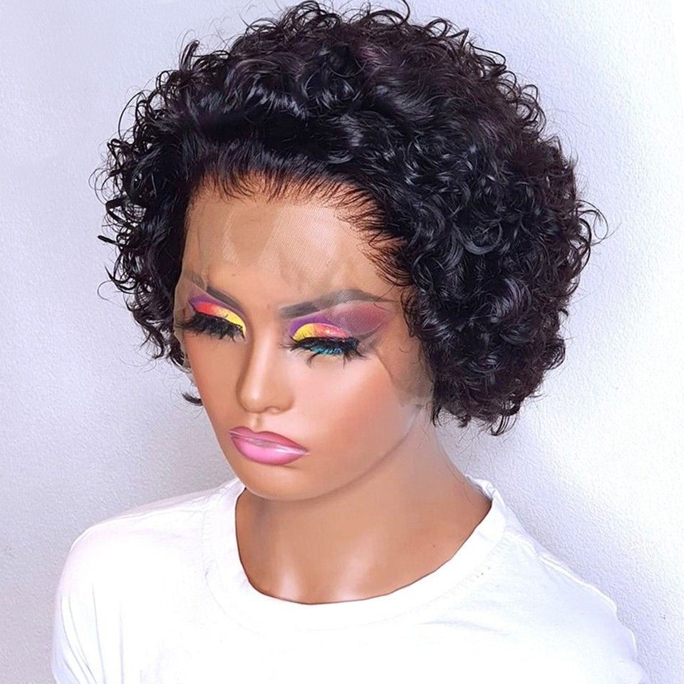 Pixie Cut Wig Human Hair Curly 13x1 Transparent Lace Wig 8inches Pre-Plucked Short Bob Human Hair Wig for Women Natural Hairline ab1b2 5 3c908