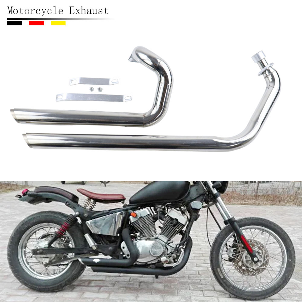 Motorcycle For Yamaha Virago XV 535 XV 400 Exhaust Pipe Chrome Drag Pipes Full Muffler System Silencers XV535 XV400 cfc5c