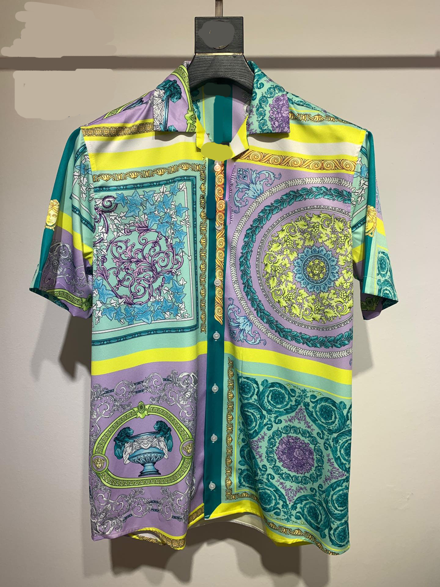 Summer men's T-shirt Designer printed button cardigan silk short sleeve top High quality fashionable men's swimming shirt series beach shirt European size M-3XL BU35