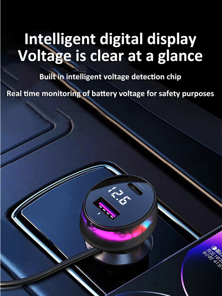 100W Car Charger 5 USB Ports Fast Charging Type C Quick Charge PD 30W Car Phone Charger Power Adapter 1.5M Charging Cable 453cd