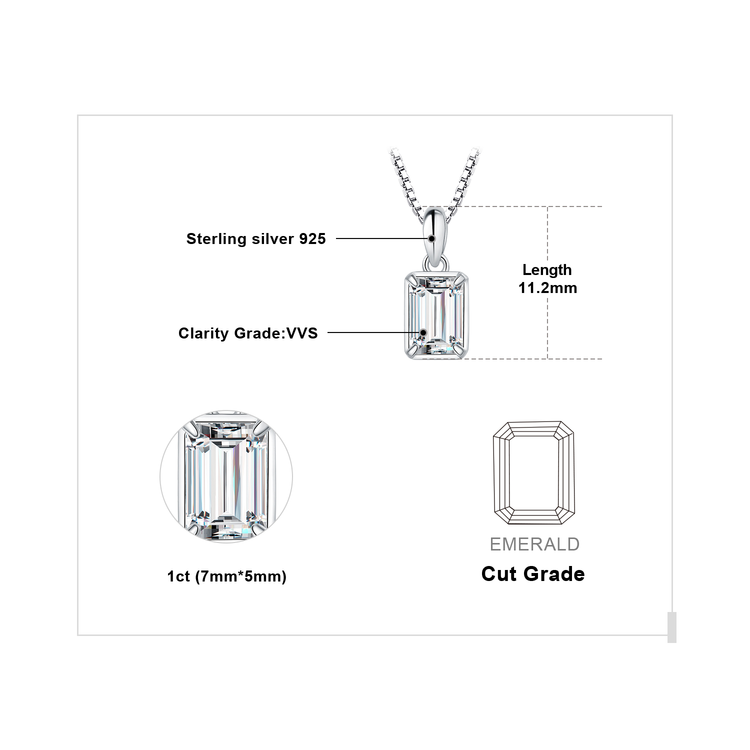 JewelryPalace Moissanite D Color 1ct Emerald Cut 925 Sterling Silver Pendant Necklace for Woman No Chain Yellow Rose Gold Plated