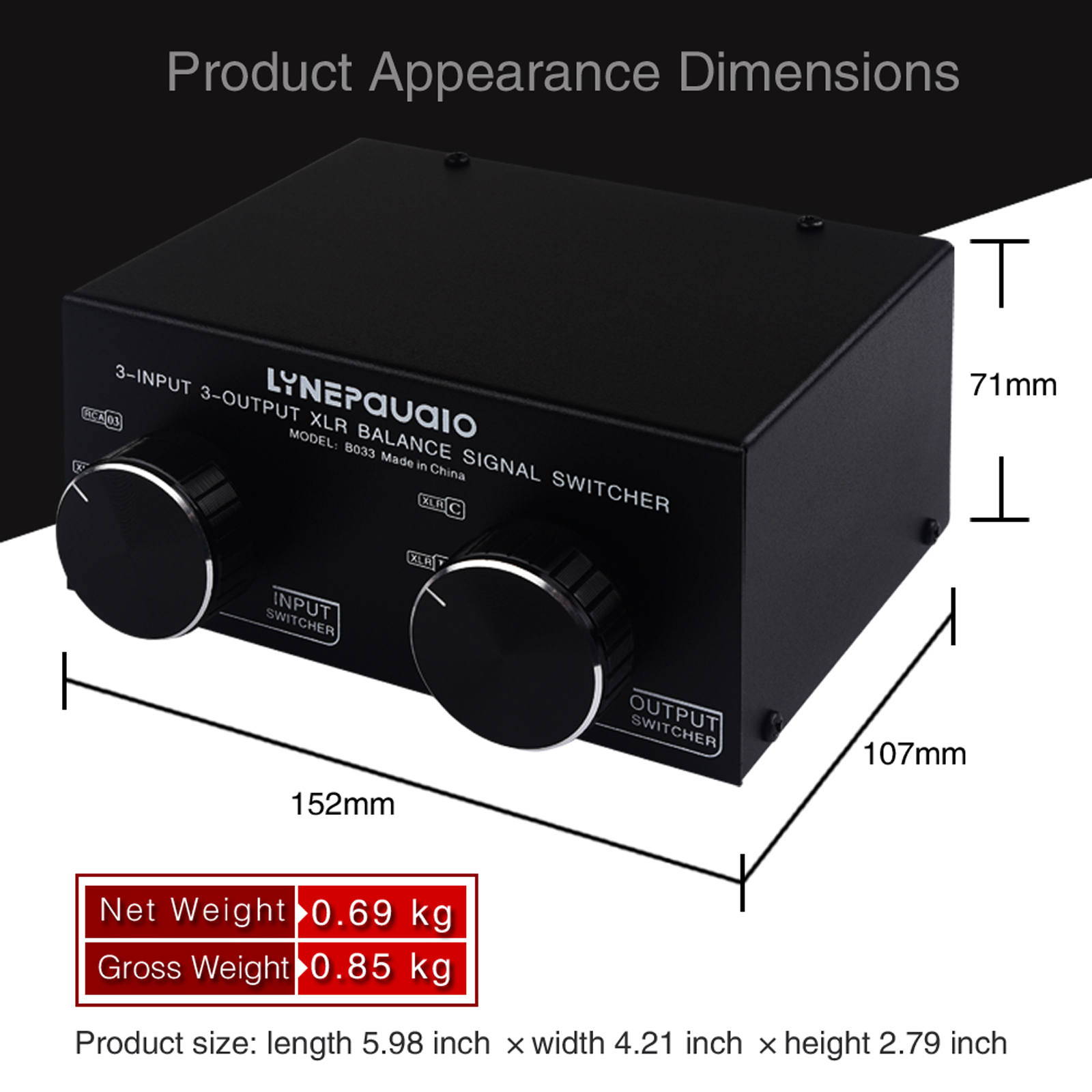 Audio Converter 3 Input to 3 Output Fully Balanced XLR Signal Passive Stereo Selector Switcher/Balanced XLR to Unbalanced RCA