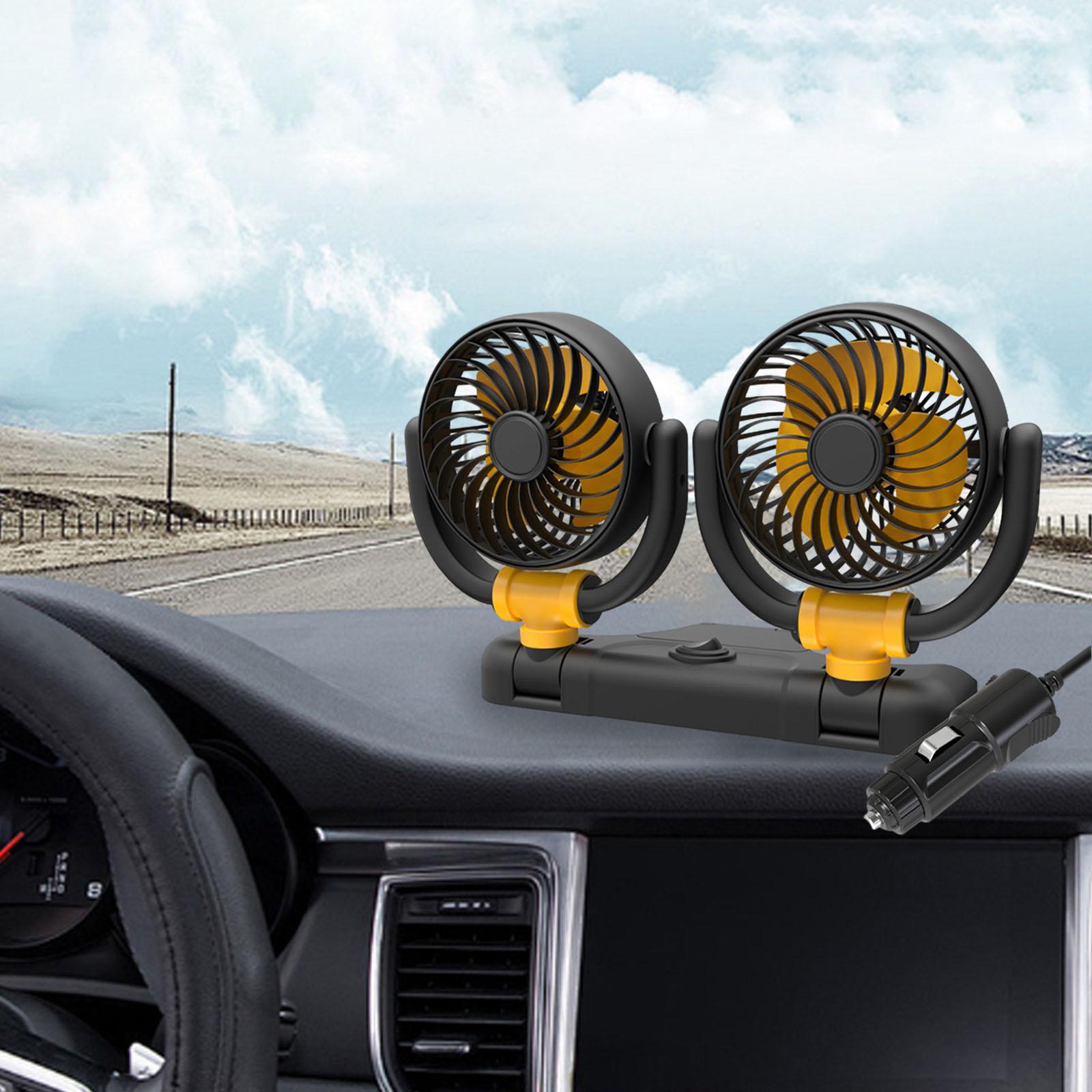 Portable Car Cooling Air Fan Blower 360 Degree Rotate Strong Wind Double Head Air Circulator for Car Dashboard Accessory