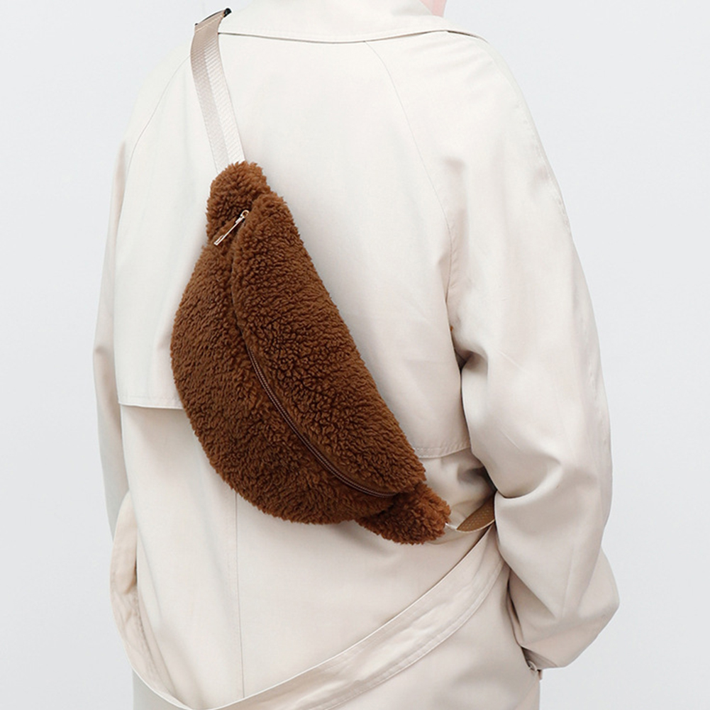 Plush Chest Bag for Women Banana Bag Fuzzy Crossbody Bag Fluffy Sling Bag Furry Shoulder Bag Men Travel Phone Purse Winter Bag 007e8