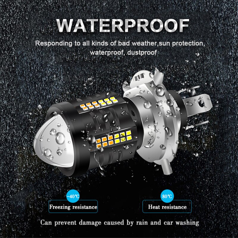 1PCS H4 LED Headlight for Motorcycle H6 BA20D Bulbs White Yellow Hi Low Beam Projector Lens Fog Lamp Scooter Motorbike Headlamp