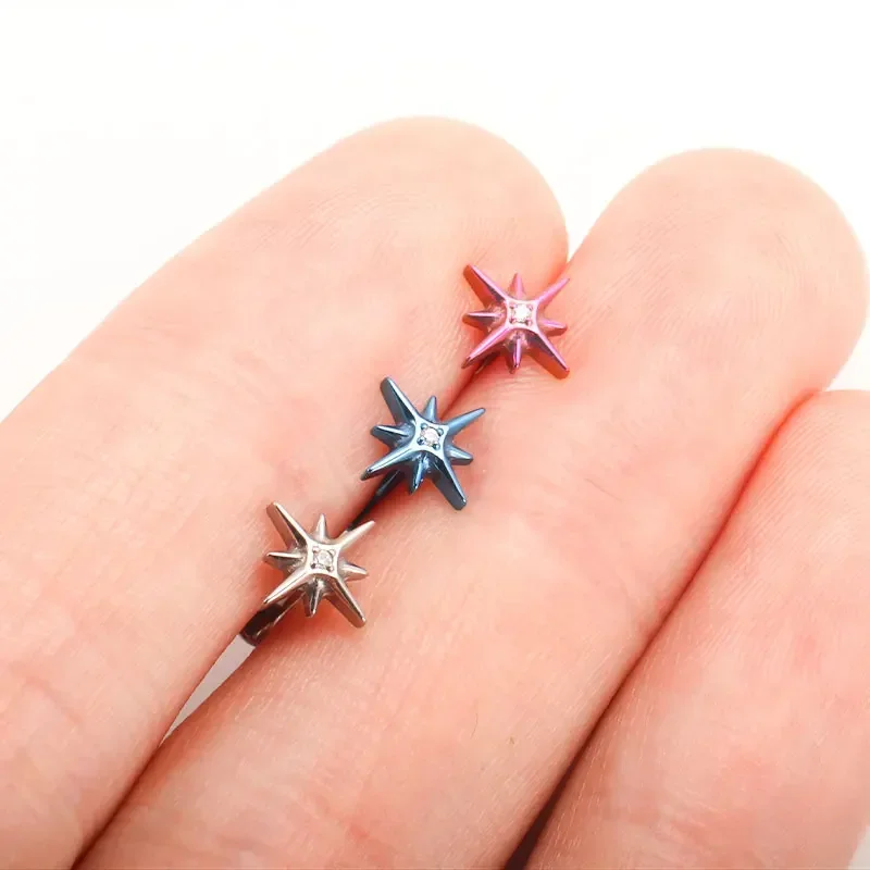 G23 Titanium Piercing 16G Sparkling CZ North Star Stud Earring Labret Cartilage Tragus Helix Conch Lobe Piercing Body Jewelry