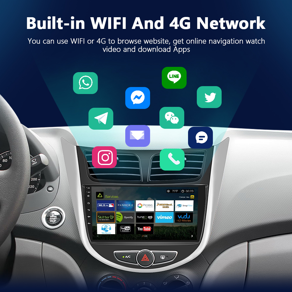 Podofo CarPlay Radio Android AutoRadio For Hyundai Solaris 1 Accent 2010-2016 Car Multimedia Player 2 Din Head Unit DSP Stereo