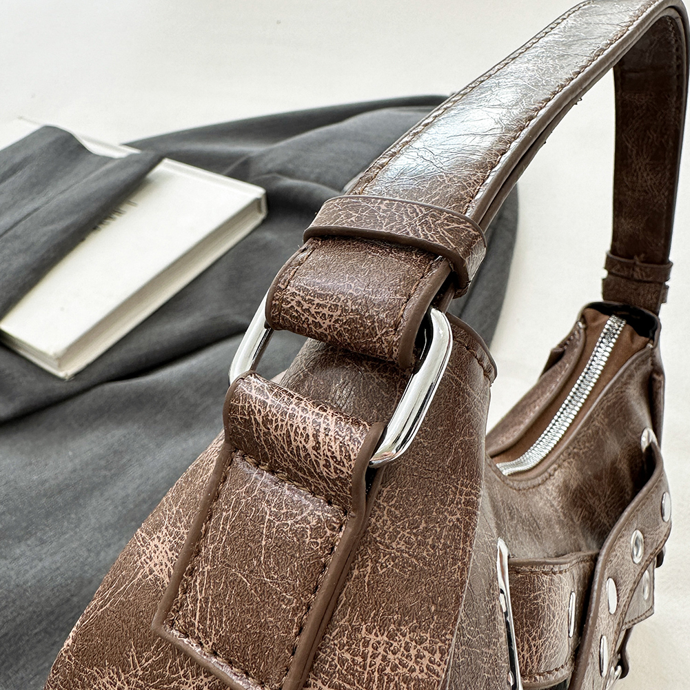 Women Vintage Shoulder Bag PU Leather Luxury Chain Handbag Cool Girl Underarm Bag Girls Outdoor Daily Bag