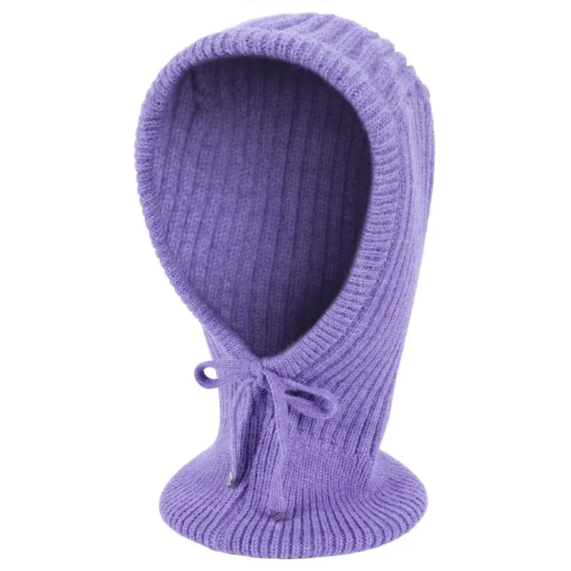 Autumn Winter Beanie Hats for Women Girls Warm Hooded Scarf 2-in-1 Balaclava Knit Skull Cap with Drawstring 1157f