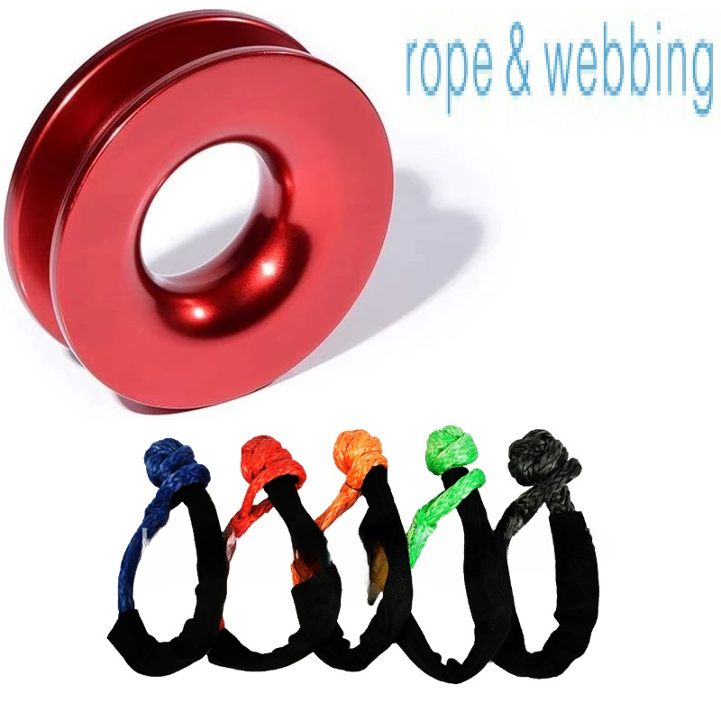 for Truck Vehicle Recovery 41000lbs Winch Rope Synthetic Soft Shackle+Recovery Ring Set Red Shackles with Protective Sleeve