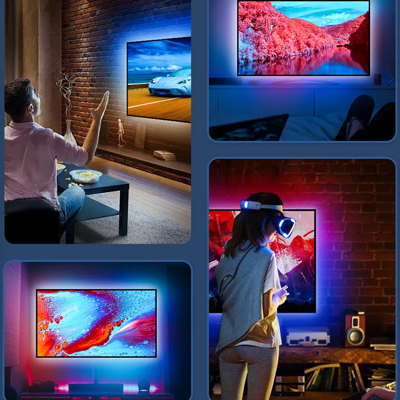 WS2812 new LED 2025 TV Backlight Light Strip DC5V 30LED/m with USB Music Sync Box RGBIC Kit for Game Bedroom PC Scree Ambient Decoration