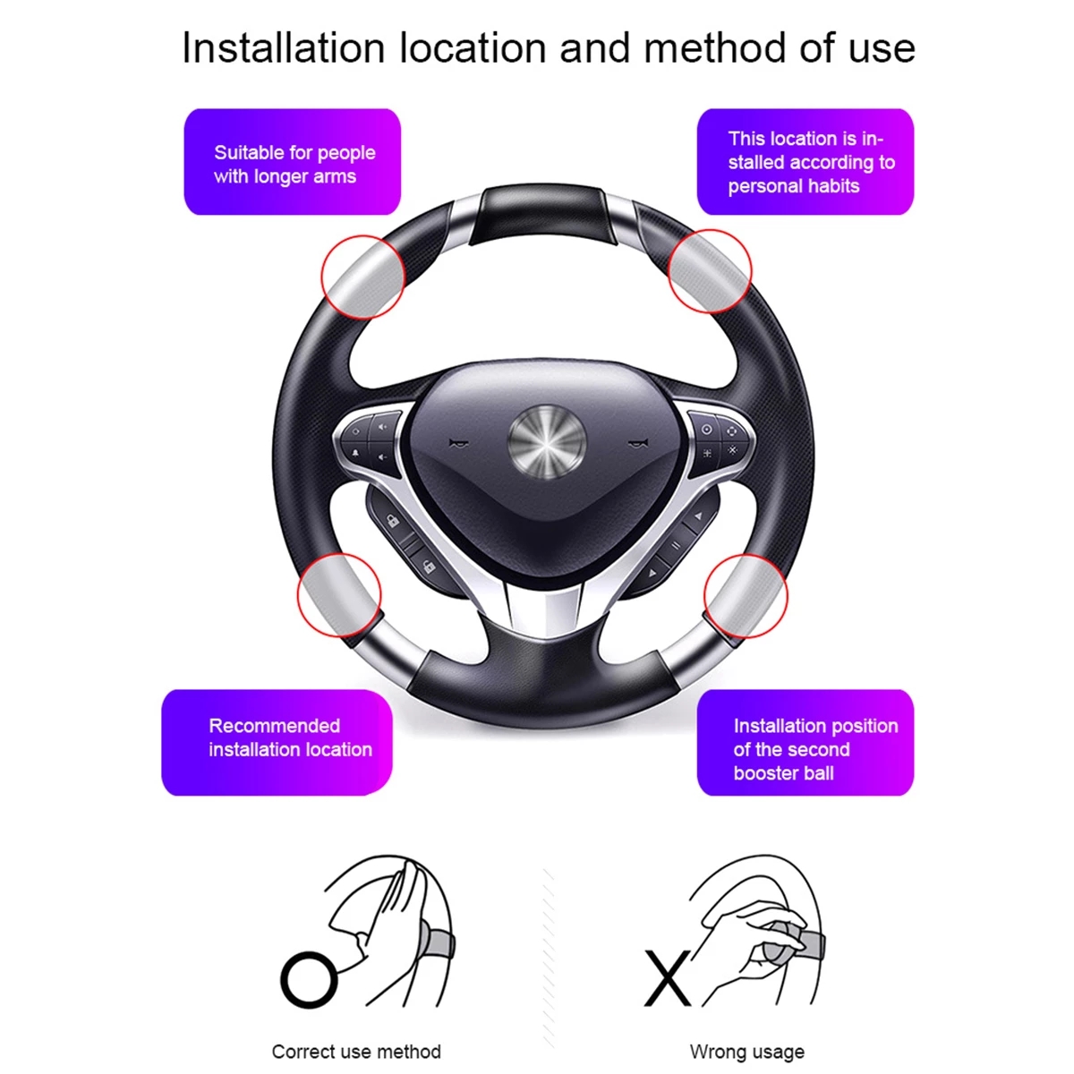 Car 360° Steering Wheel Spinner Knob Power Handle Ball Hand Control Assister Grip Turning Helper Auxiliary Booster Strengthener
