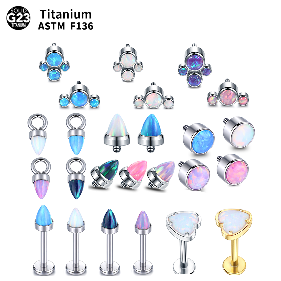 1PC Titanium Monroe Lip Labret Piercing Opal Charm Dermal Anchor Top Helix Tragus Conch Ear Cartilage Earring Piercing Jewelry