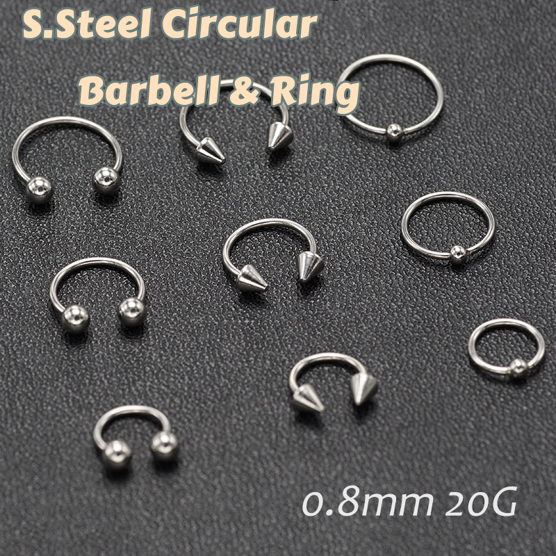 6/9Pcs Nose Septum Hoop Lip Rings Ear Tragus Helix Earring Eyebrow Nostril Studs Body Piercing Jewelry Surgical Steel 20G 0.8mm