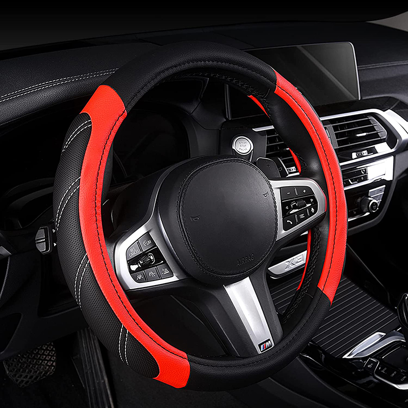 Elantrip Leather Large Steering Wheel Cover 15 1/2 to 16 inch Soft Grip Breathable for Car Truck SUV Jeep Anti Slip Black