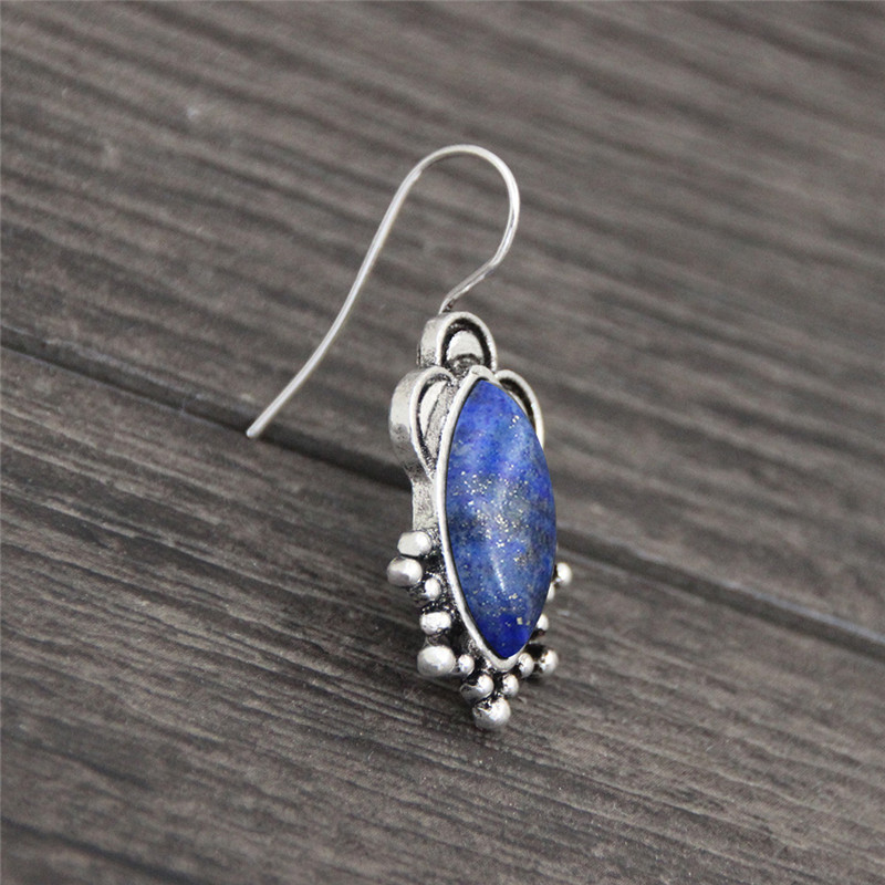 Vintage Eye Shape Tiger Eye Necklace Earring Women Set Antique Sier Plated Flower Natural Stone Fashion Jewelry 4e9af 5 2d673