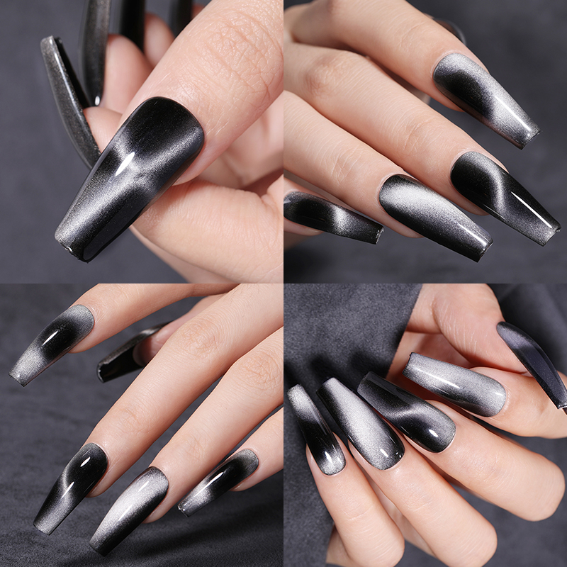 LILYCUTE ML D Reflective Cat Magnetic Gel Nail Polish Set With Magnet Stick Black Fluorescent Glitter 5