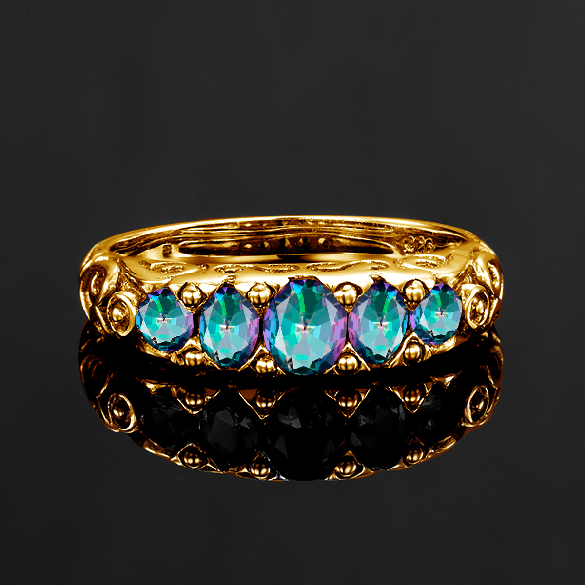 Brand Gold Mystic Topaz Ring For Women Rainbow Color 5 Stone Wedding Band Curved Vitoria Jewelry Gift Female High Quality 36e8d