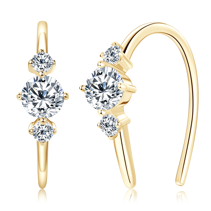 Anziw U shaped 3 Stone D0.72CT Moissanite Earrings Silver 925 Piercing Open Hoop Earrings for Women Certified Wedding Jewelry