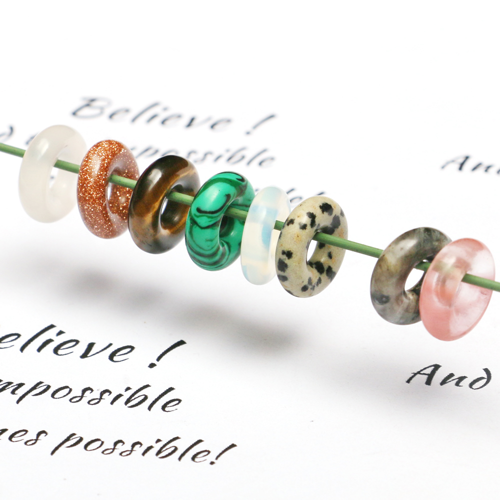 Mineraali Mini 15mm Natural Round Beads Bagel Crystal Quartz Gemstones with 5mm Hole for Making Necklace Buckle Bagels Earrings