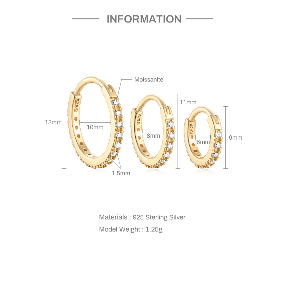 TBCYD Hoops 100% 925 Sterling Silver1.5mm D Color Moissanite Stud Earrings For Women Sparkling Jewelry Gifts With GRA Certified