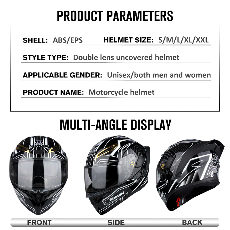 SOMAN DOT Approved Full Face Helmets Crash Motorbike Protective Gear Men Women Flip Up Helmet Motorcycle Double Sun Visor