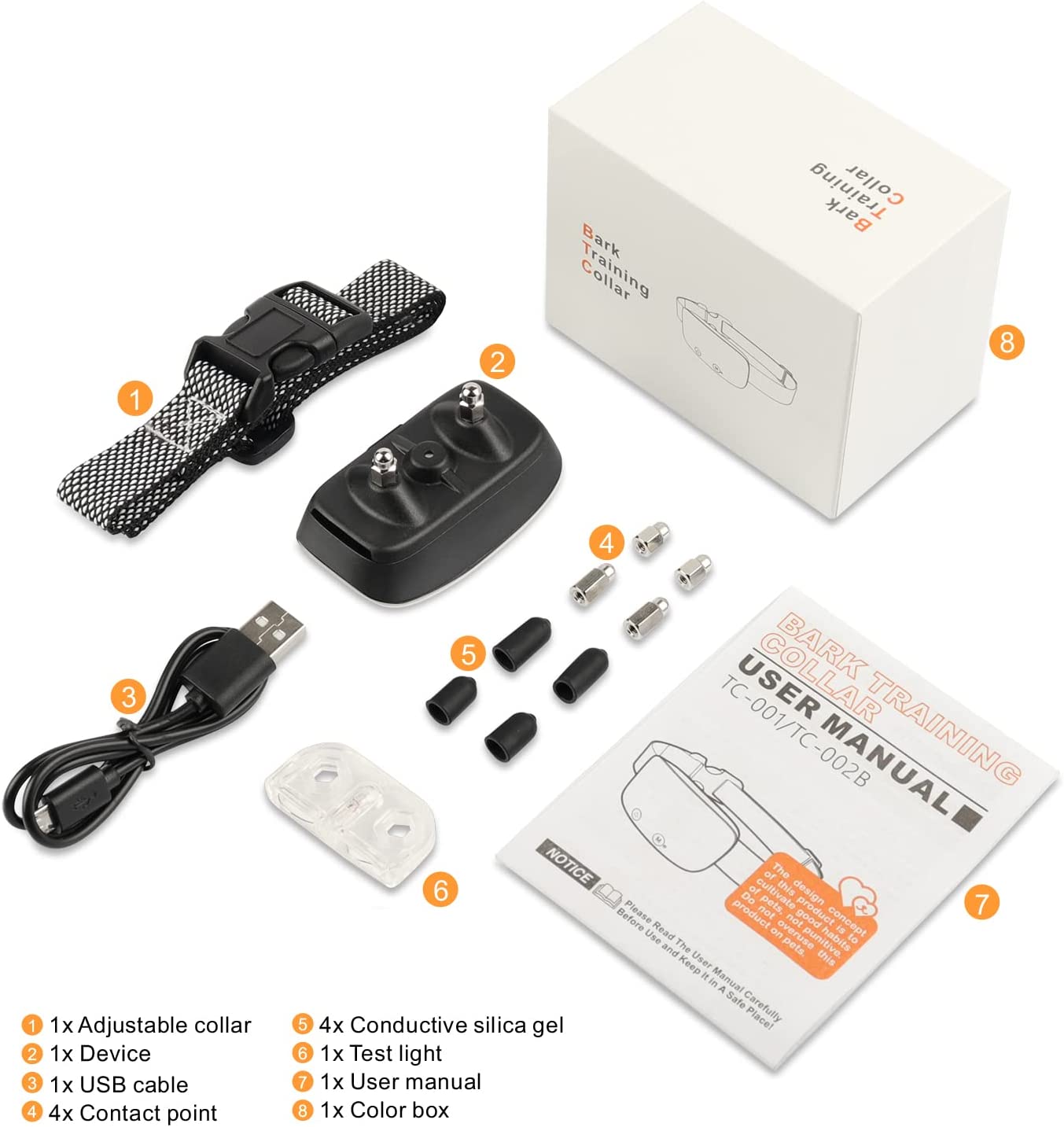 Automatic Anti Barking Dog Collar, Rechargeable Bark Stopper, Stop Barkin,IP67 Waterproof, Electric Training Collar for Dog