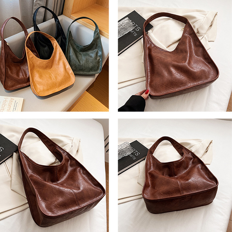 Vintage Simplicity Pure Color Casual Shoulder Hobos Retro Patent Leather Unique Designer Totes for Women High Capacity Bags a1e87