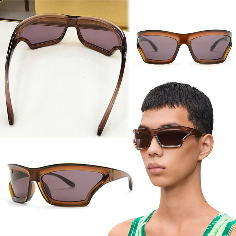 Fashion Week Nylon Arch Mask sunglasses with Curved Sporty Style Transparent Brown Frame For Personalized Wear Holiday Sunglasses with box