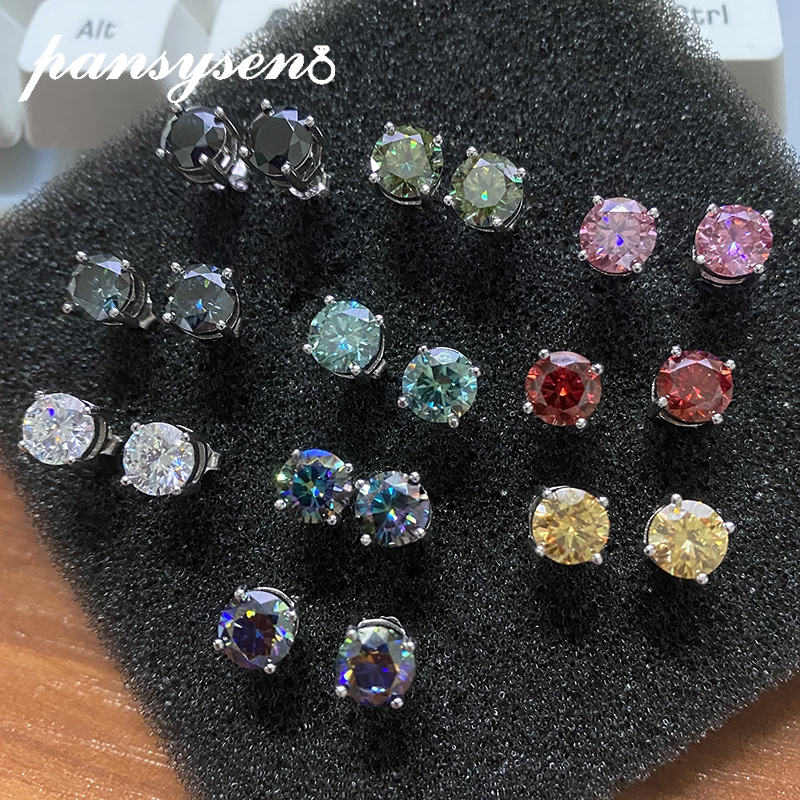 PANSYSEN 100% 925 Sterling Silver 2CT Round VVS1 Real Moissanite Stud Earrings for Women Wedding Engagement Fine Jewelry Gift