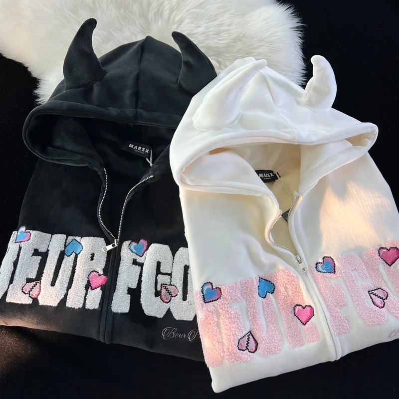 Pure cotton American embroidered hoodie men and women street trend casual sweatshirt Y2K oversized loose jacket top 240619