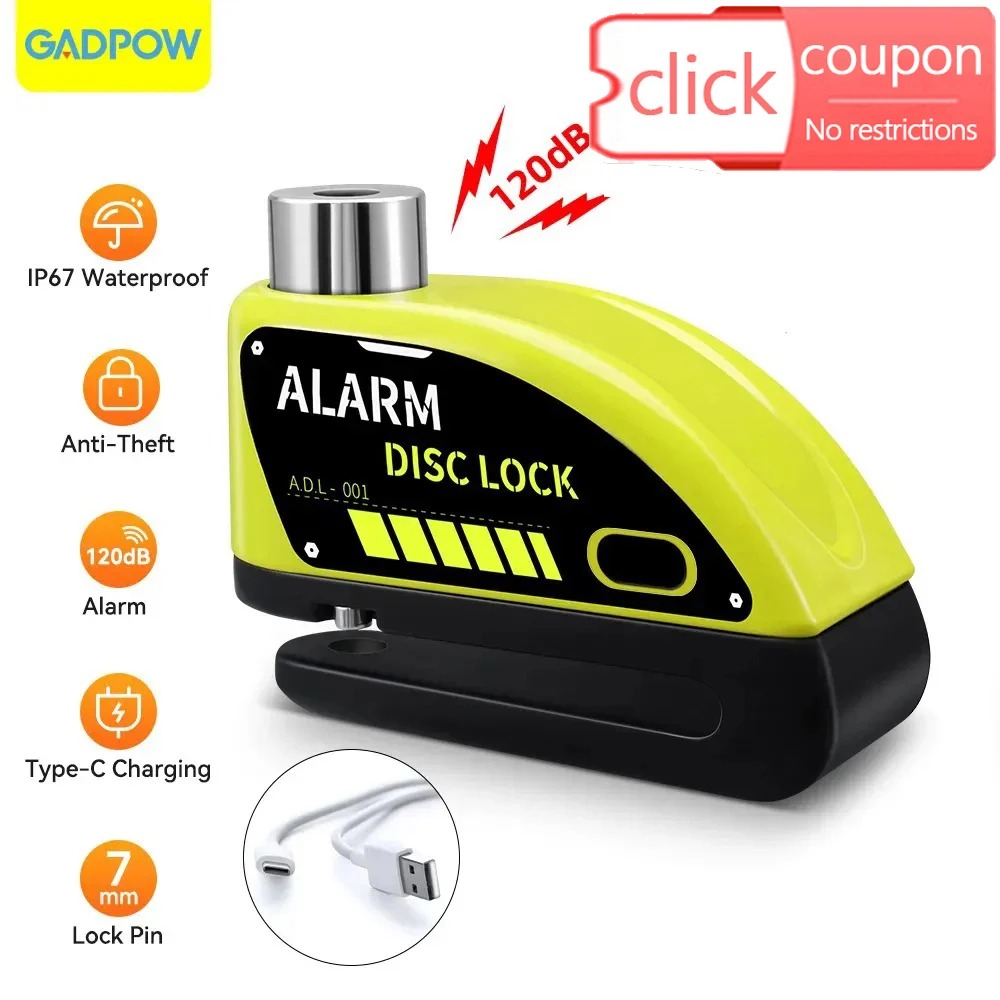 Gadpow Rechargeable Padlock for Motorcycle Alarm Disc Lock 130db Anti-Theft Alarm for Motorcycle Bike Alarm for Moto fb01f