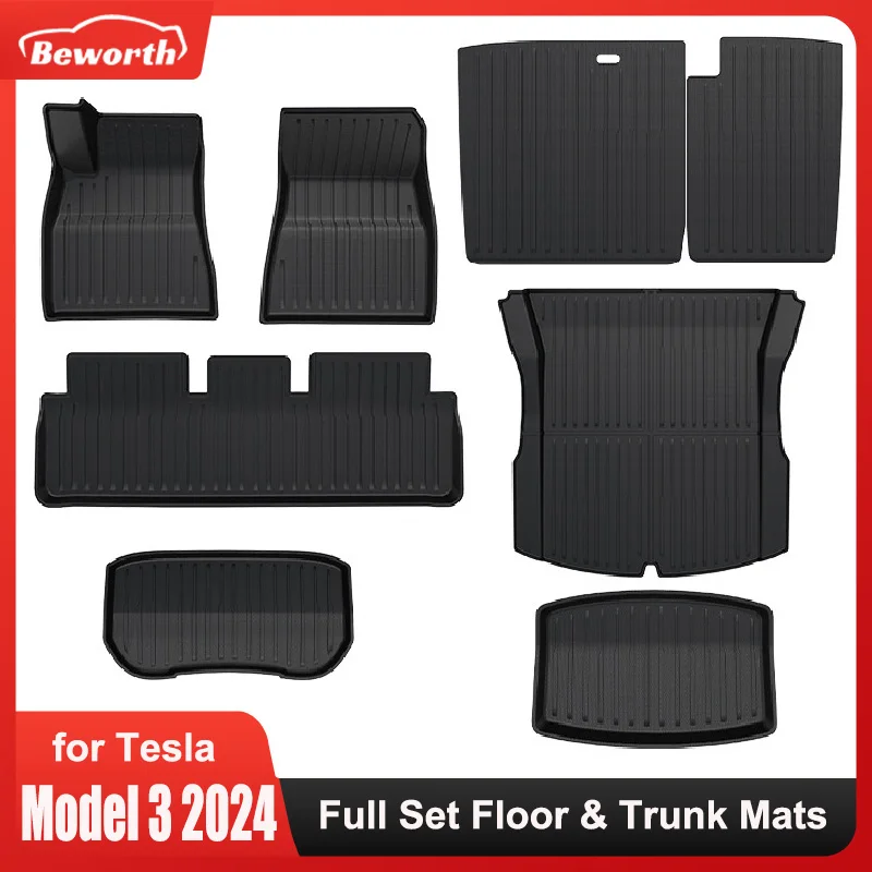 Floor & Trunk For Tesla Model 3 2024 Full TPE 3D Anti-Slip All-Weather Front Rear Lage Mats Car Foot Pads Accessories