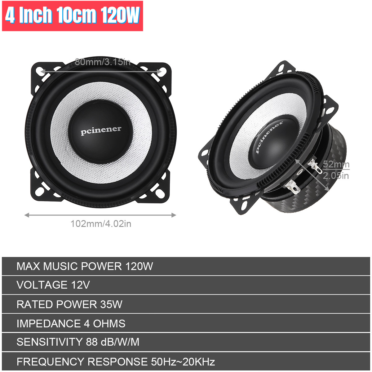 Car Component Speaker System 4 Inch 120W Vehicle Door Auto Audio Stereo Speakers Set HiFi with Tweeter Crossover for Cars