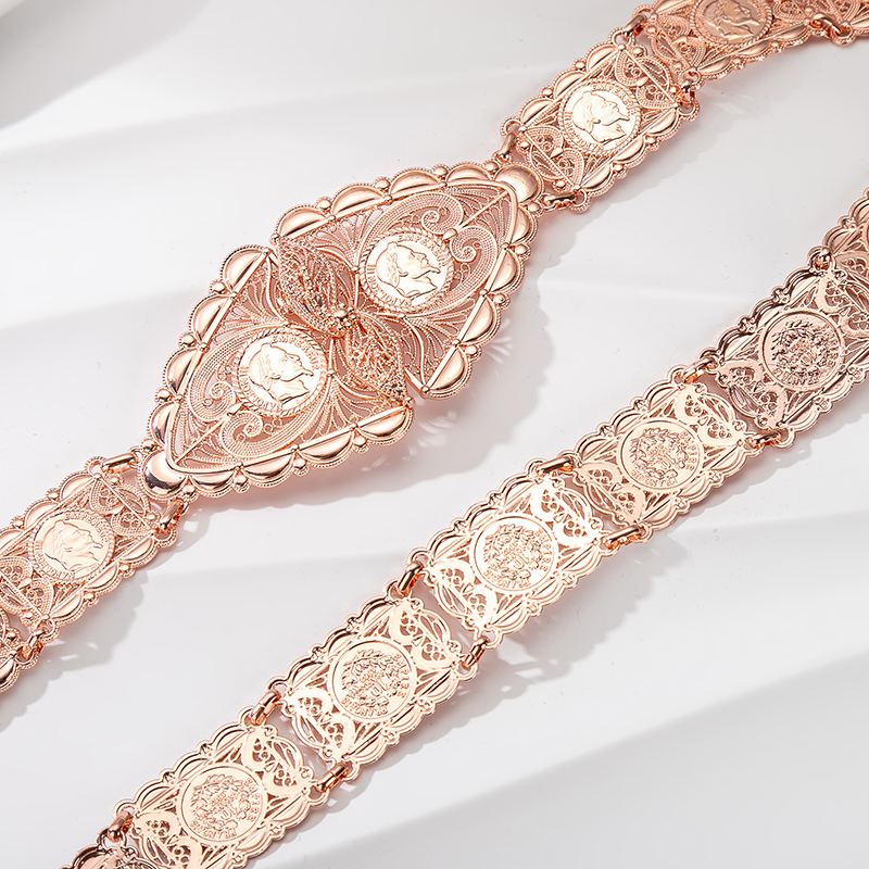 Fatima Wedding Gold Color Belt Coin Waist Chain Square Design Algeria Wedding Bridal Body Jewelery Arab Traditional