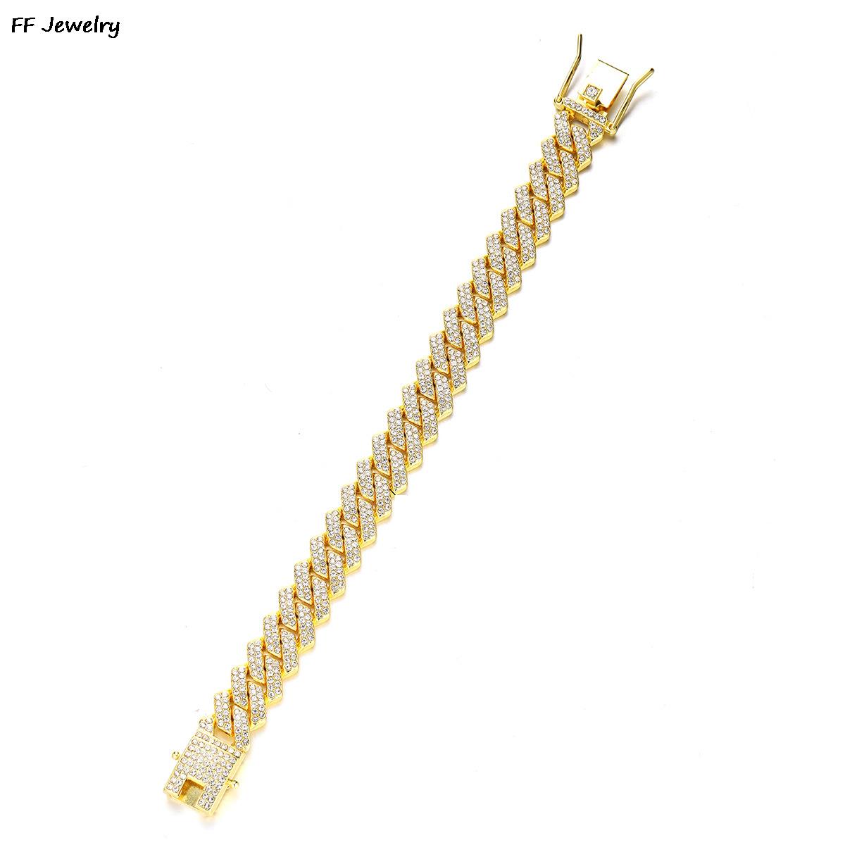 Hip Hop Iced Out Chain Women Men Cuban Bracelet High-Quality Full AAAA+ Rhinestones Miami Cuban Link Chain Bracelets Jewelry f283e