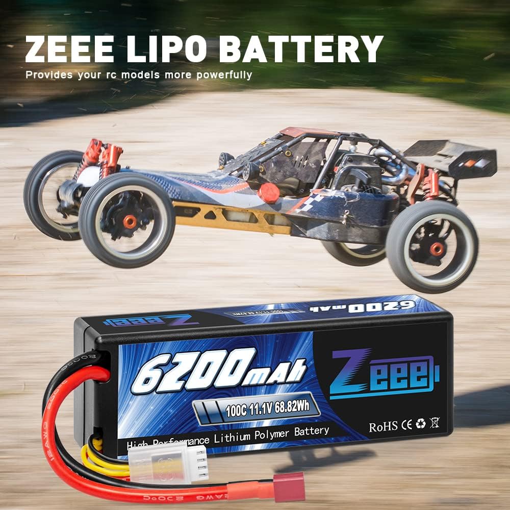 1/2pcs Zeee 3S Lipo Battery 6200mAh 11.1V 100C with T Plug Hardcase for RC Car Trucks Boats RC Airplane FPV Drones RC Model Part